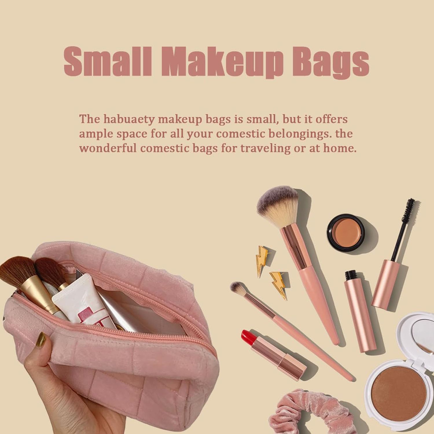 Luxury Skincare Daily - Tas Makeup Perjalanan Mewah Berbulu Lembut,